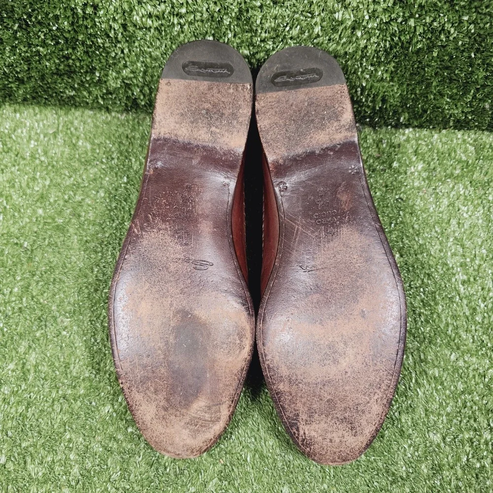 Santoni Woven Brown Leather Slip On Dress Penny Loafers Mens Size 9.5